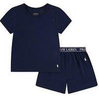 Polo Ralph Lauren Girls Jersey Short Sleeve Top And Short Pyjama Set - Navy