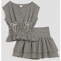 River Island Older Girls Gingham Bow Set - Black