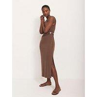 Mint Velvet Ruched Side Midi Dress - Brown