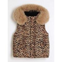 River Island Older Girls Leopard Padded Gilet - Brown
