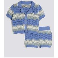 River Island Baby Boys Wavy Textured Shorts Set - Blue