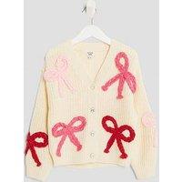 River Island Mini Girls 3D Bow Cardigan - Cream