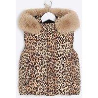 River Island Mini Girls Leopard Padded Gilet - Brown