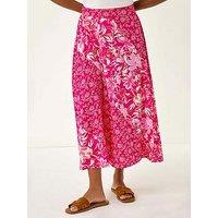 Roman Vivid Multi Floral Print A-Line Skirt - Pink