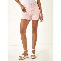 Roman Dusk High Waisted Denim Stretch Shorts - Light Pink