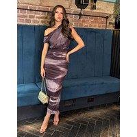 Ax Paris Draped Shoulder Printed Midi Dress - Brown