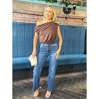 Ax Paris Off The Shoulder Draped Bodysuit - Brown