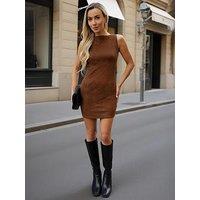 Ax Paris Suedette Mini Dress - Brown