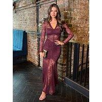 Ax Paris Ax Pairs Lace Plum Sheer Midi Dress