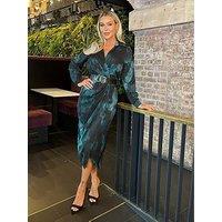 Ax Paris Teal Belted Shirt Dress - Green