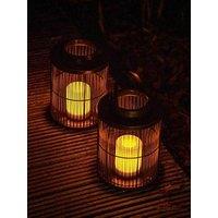 Valuelights Outdoor Cylindrical Basket With Battery Operated Led Candle - Pair