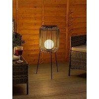 Valuelights Rattan Solar Powered Squat Tripod Floor Lamp