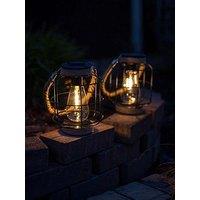 Valuelights Solar Powered Pair Of Caged Jars With Filament Bulbs