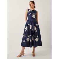 Monsoon Sicily Embroidered Dress - Navy