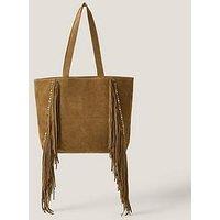 Monsoon Daisy Suede Fringe Tote - Brown