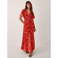 Monsoon Tallie Printed Dress - Rust Orange