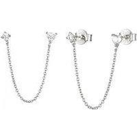 Seol + Gold Sterling Heart Shape Cz Chain Studs - Silver