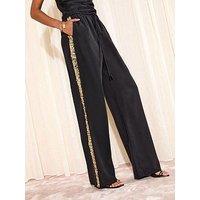 Friends Like These Wide Leg Sequin Side Stripe Trouser - Black