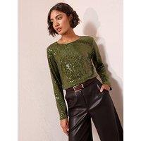 Friends Like These Sequin Long Sleeve Top - Green