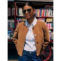 Friends Like These Collarless Faux Suede Jacket - Brown