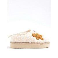 River Island Mini Girls Christmas Gingerbread Man Slippers - Cream