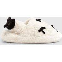River Island Older Girls Faux Fur Bow Slippers - Cream