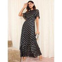 Friends Like These Foil Chiffon Tiered Maxi Dress - Black