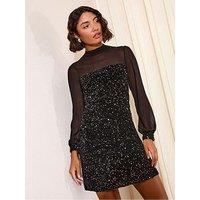 Friends Like These Sequin Mix Mini Shift Dress - Black