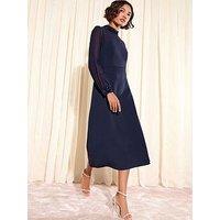 Friends Like These Sequin Trim Chiffon Mix Midi Dress - Navy