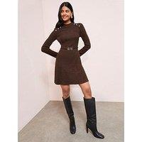 Friends Like These Cosy Button Belted Mini Dress - Chocolate Brown