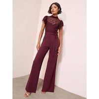 Friends Like These High Neck Lace Mix Jumpsuit - Aubergine Purple