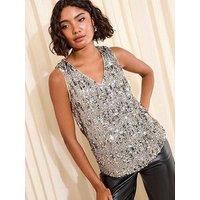 Friends Like These Silver Sequin Shell Top - Silver