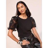 Friends Like These Cornelli Embellished Crepe Puff Sleeve Top - Black