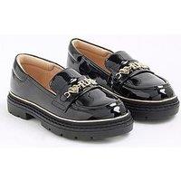 River Island Older Girls Patent Flower Chain Loafers - Black