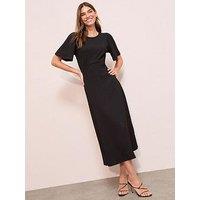 Friends Like These Textured Jersey Scoop Neck Angel Sleeve Midi Dress - Black