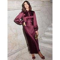 Friends Like These Satin High Neck Midi Dress - Burgundy