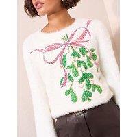 Friends Like These Eyelash Mistletoe Sequin Jumper - Cream