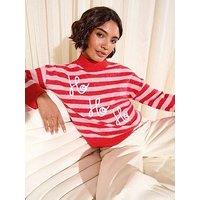 Friends Like These Ho Ho Ho Stripe Christmas Jumper - Pink/Red
