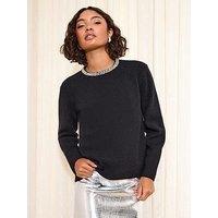 Friends Like These Embellished Crew Neck Jumper - Black
