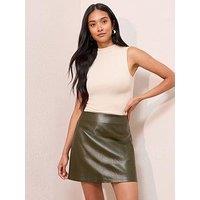 Friends Like These Croc Pu Mini Skirt - Olive