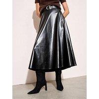 Friends Like These Croc Belted Midi Skirt - Black