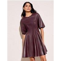 Friends Like These Puff Sleeve Fit And Flare Pu Dress - Berry Red