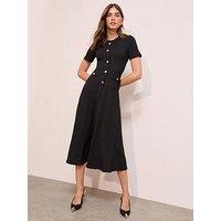Friends Like These Textured Jersey Drop Waist Button Detail Midi Dress - Black