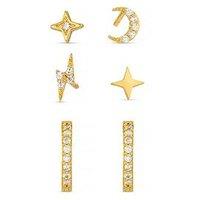 Orelia Mixed Celestial Stud & Pave Micro Hoop Pack - Gold