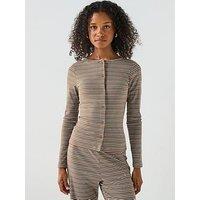 V By Very Stripe Rib Button Up Top - Print