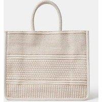 Accessorize Woven Book Tote Bag - Beige