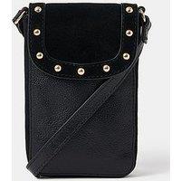 Accessorize Leather Stud Phone Bag - Black