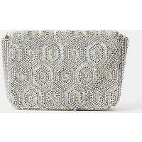 Accessorize Embellished Fold Over Clutch Bag - Silver