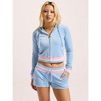 Juicy Couture Velour Crop Hoodie With Stripe - Powder Blue