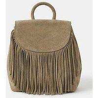 Accessorize Leather Fringe Backpack - Khaki